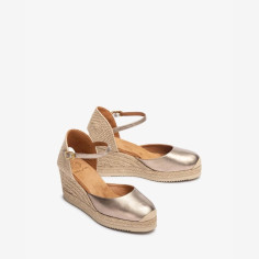 Alpargatas Mujer Pala-Talón en Piel Metalizada Bronce Unisa 2