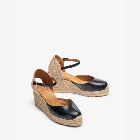 Alpargatas Mujer Pala-Talón en Piel Negras Unisa