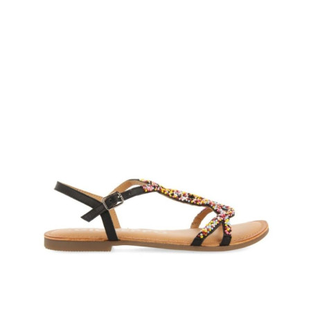 Sandalias de Mujer Negras de Piel con Piedras Multicolor Lure Gioseppo