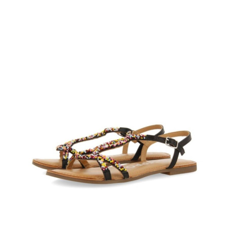 Sandalias de Mujer Negras de Piel con Piedras Multicolor Lure Gioseppo