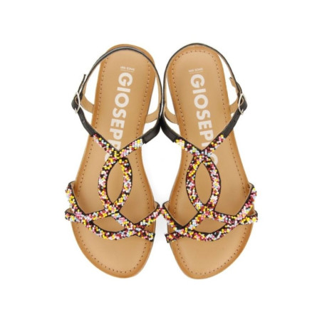Sandalias de Mujer Negras de Piel con Piedras Multicolor Lure Gioseppo