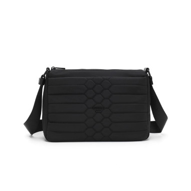 Bolso Cacharel Bandolera Rectangular Acolchado Tres Compartimentos Negro