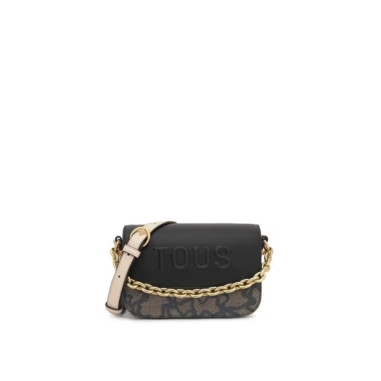 Bolso Tous Bandolera Pequeña Negra y Beige Chain Kaos Icon