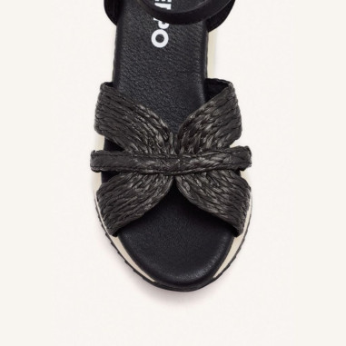 Sandalias Plataforma Rafia Negro...