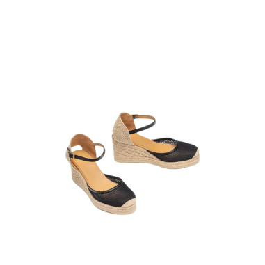 Alpargatas con Rejilla y Piel Negro Unisa