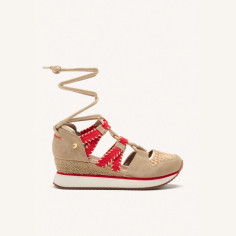 Sandalias Deportivas Piel Cuña Rafia Griswold Beige Gioseppo