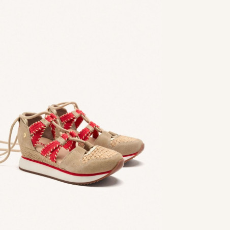 Sandalias Deportivas Piel Cuña Rafia Griswold Beige Gioseppo