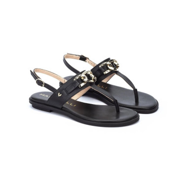 Sandalia Plana con Detalle Metálico Mazzini Negro Martinelli