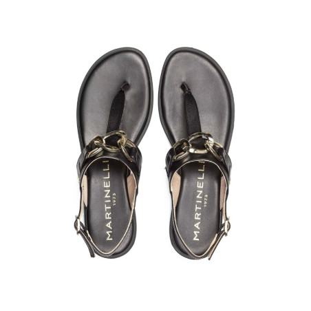 Sandalia Plana con Detalle Metálico Mazzini Negro Martinelli