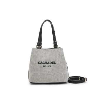 Bolso Cacharel Lona Tres Compartimentos Negro