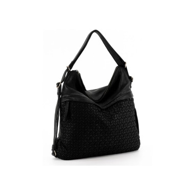 Bolso Mochila Piel Trenzada Negro
