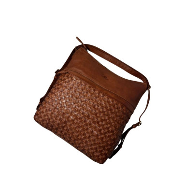 Bolso Mochila Piel Trenzada Tan