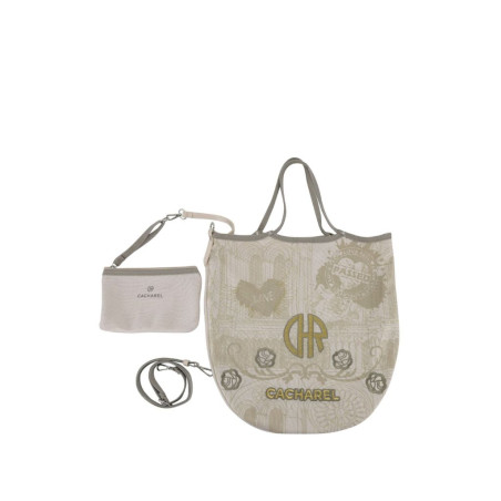 Bolso Cacharel Shopper Camel con Detalles Florales Beige