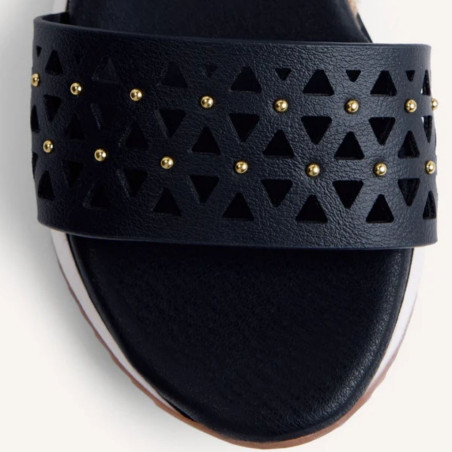 Sandalias Gioseppo Piel Cuña Rafia Wete Negro
