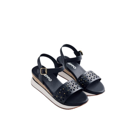 Sandalias Gioseppo Piel Cuña Rafia Wete Negro
